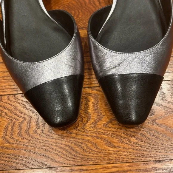 Veronica Beard Tuckernuck Cecile Slingback Heel Black Silver Leather Size 10 - Picture 10 of 13